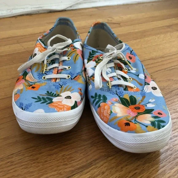 Rifle Paper Co x Keds : Womens Blue Floral Champion Lace Up Sneakers - Size 9.5 - Picture 2 of 4